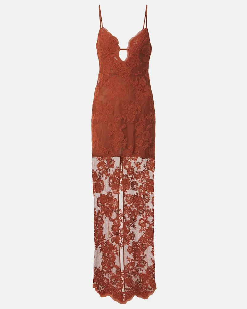 Self-Portrait Maxikleid aus Spitze Braun