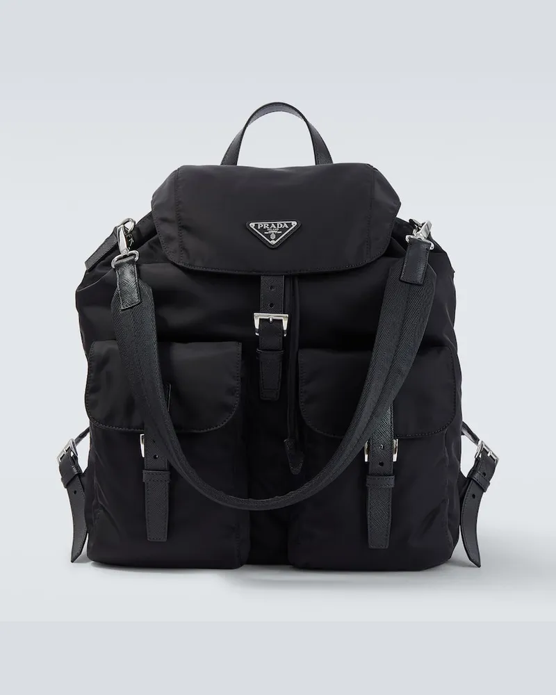 Prada Rucksack aus Re-Nylon mit Leder Schwarz