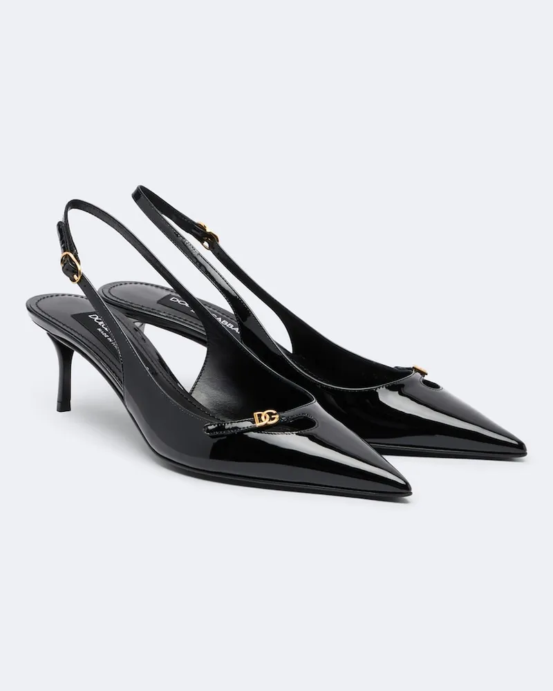 Dolce & Gabbana Slingback-Pumps DG aus Lackleder Schwarz
