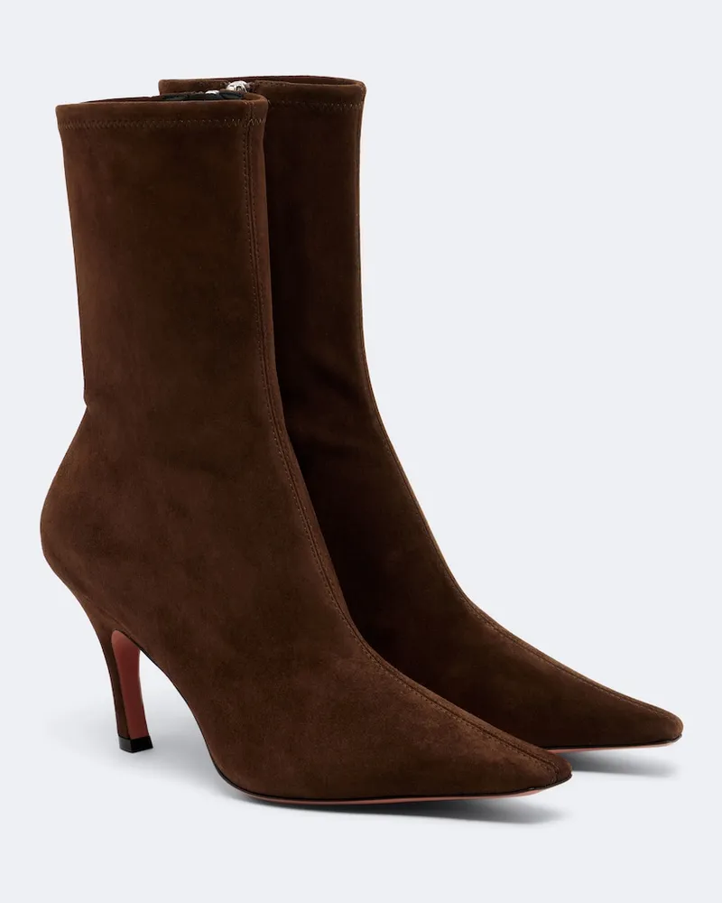 Amina Muaddi Ankle Boots Jamie aus Veloursleder Braun