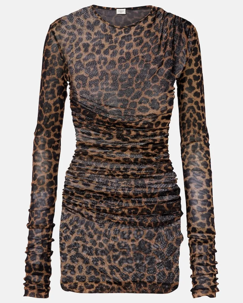 Saint Laurent Bedrucktes Minikleid aus Tüll Braun