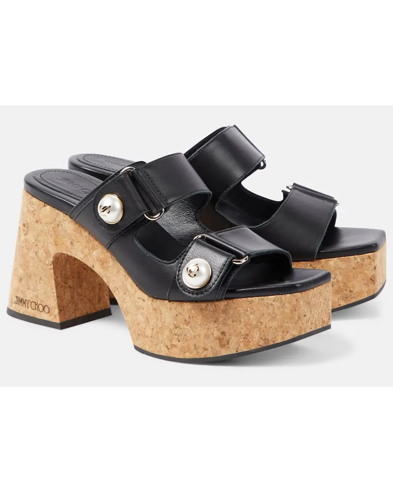 Jimmy Choo Verzierte Plateausandalen Fayence aus Leder Schwarz