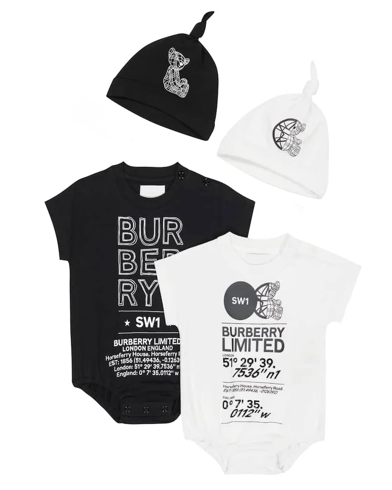 Burberry Baby Set aus zwei Bodys und zwei Mützen Multicolor