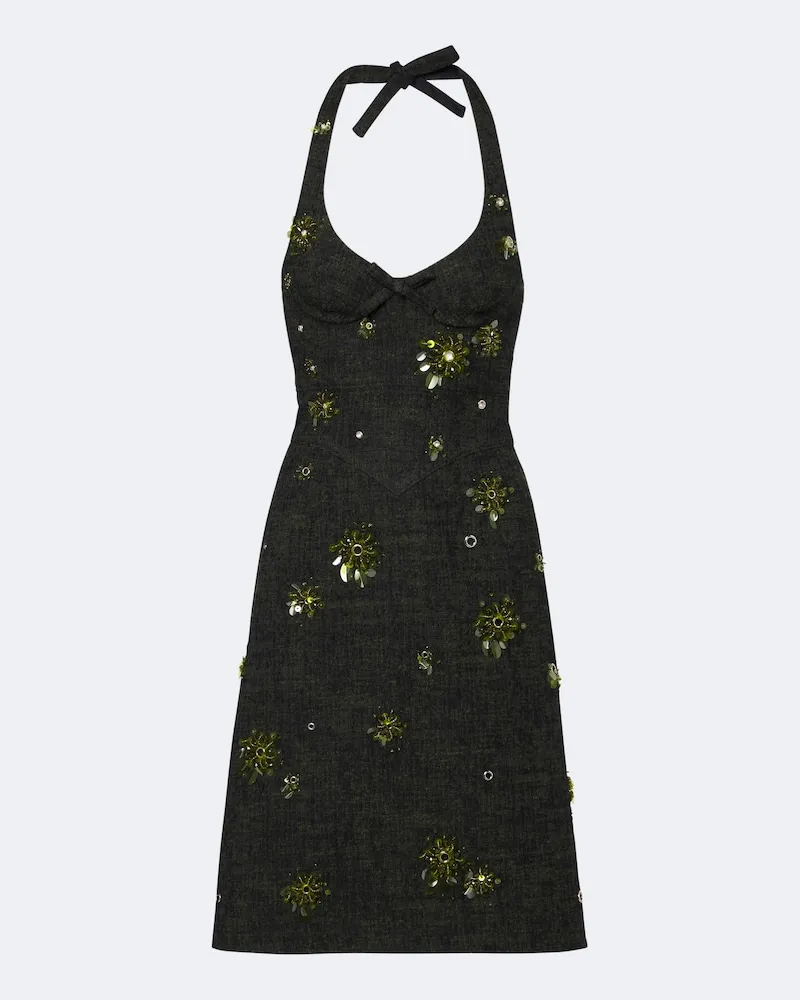 SHUSHU/TONG Verziertes Minikleid aus Tweed Grün