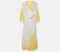 Besticktes Wickelkleid Golden aus Leinen