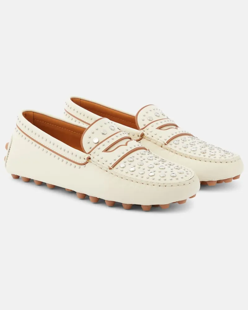 TOD'S Verzierte Mokassins Gommino aus Leder Weiß