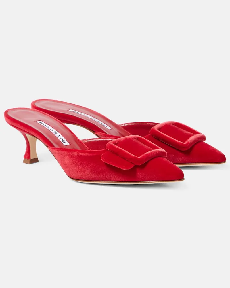 Manolo Blahnik Mules Maysale aus Samt Rot