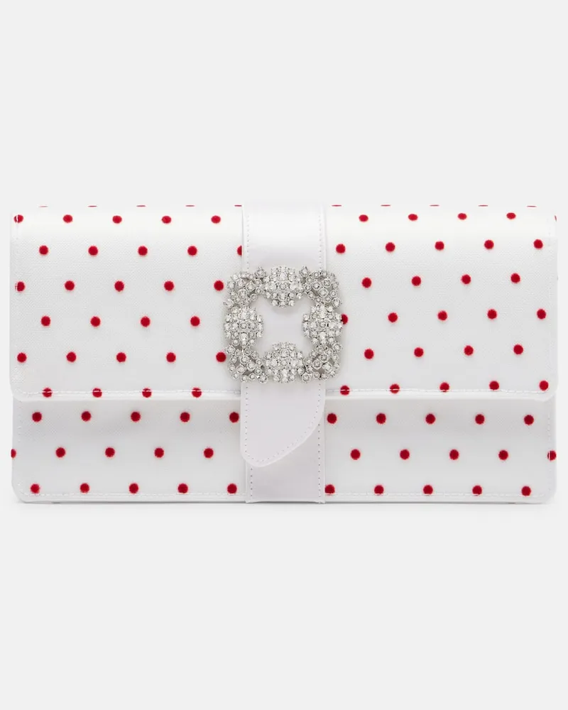 Manolo Blahnik Clutch Capri aus Satin mit Kristallen Weiß