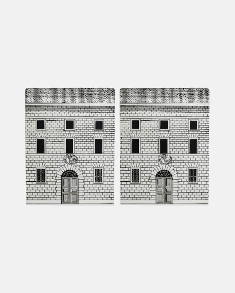 Fornasetti Set Architettura aus zwei Buchstützen Grau