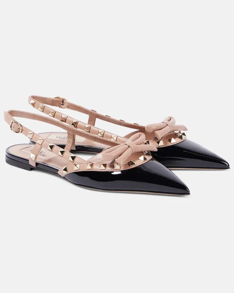 Valentino Garavani Slingback-Ballerinas Rockstud Bow aus Lackleder Schwarz