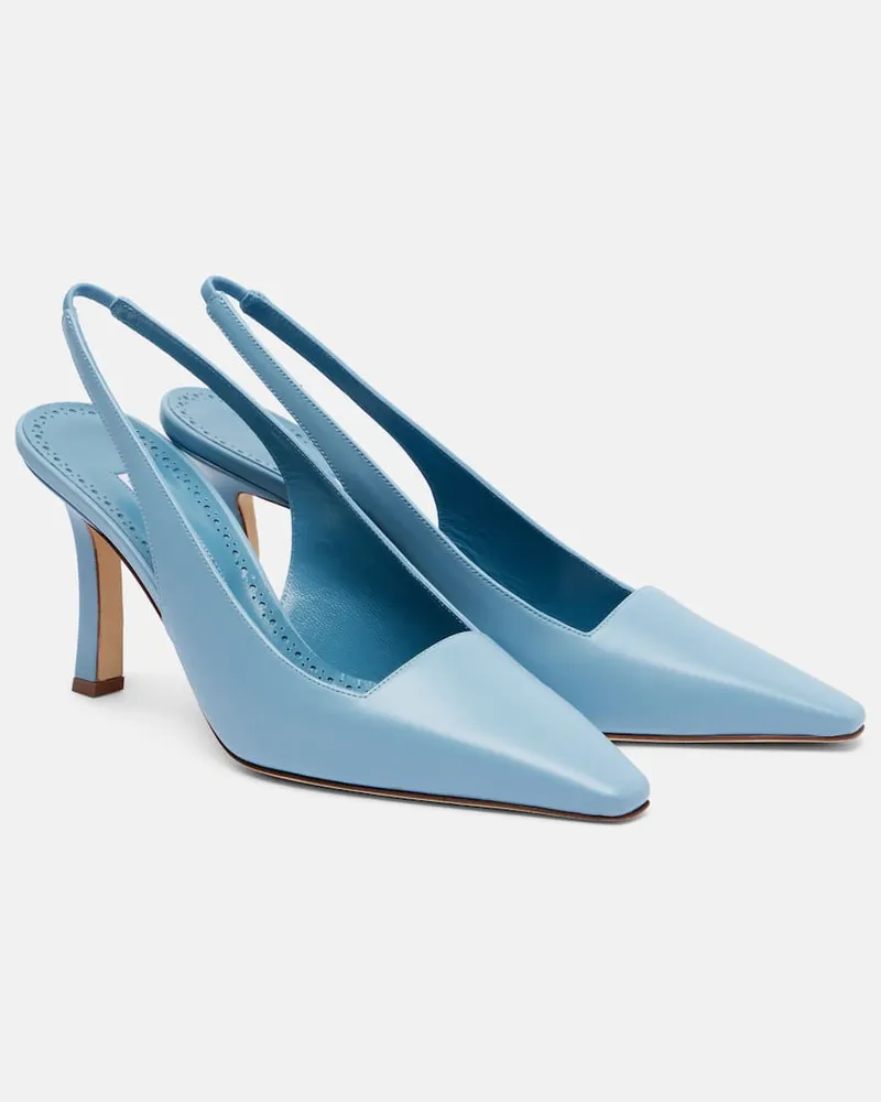 Manolo Blahnik Slingback-Pumps Moirasli aus Leder Blau