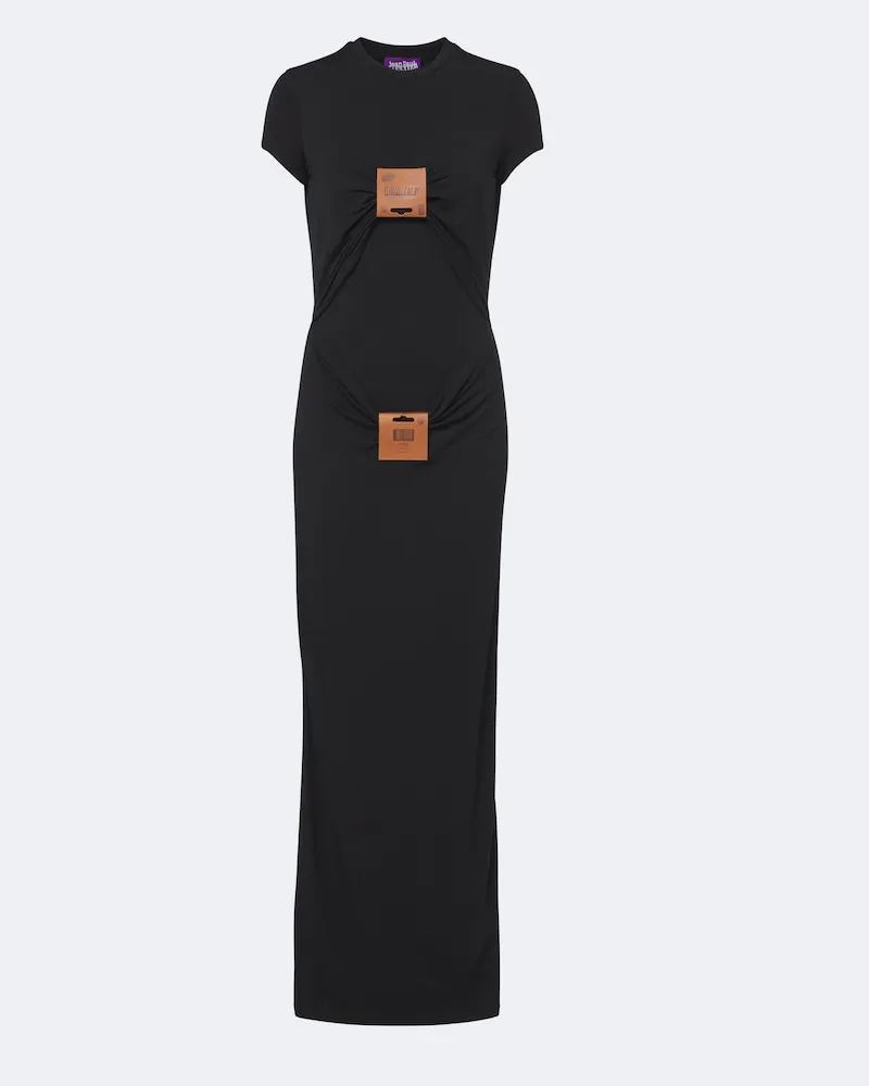 Jean Paul Gaultier Maxikleid aus Jersey mit Leder Schwarz