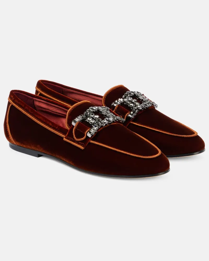 TOD'S Loafers Kate aus Samt mit Kristallen Burgunderrot