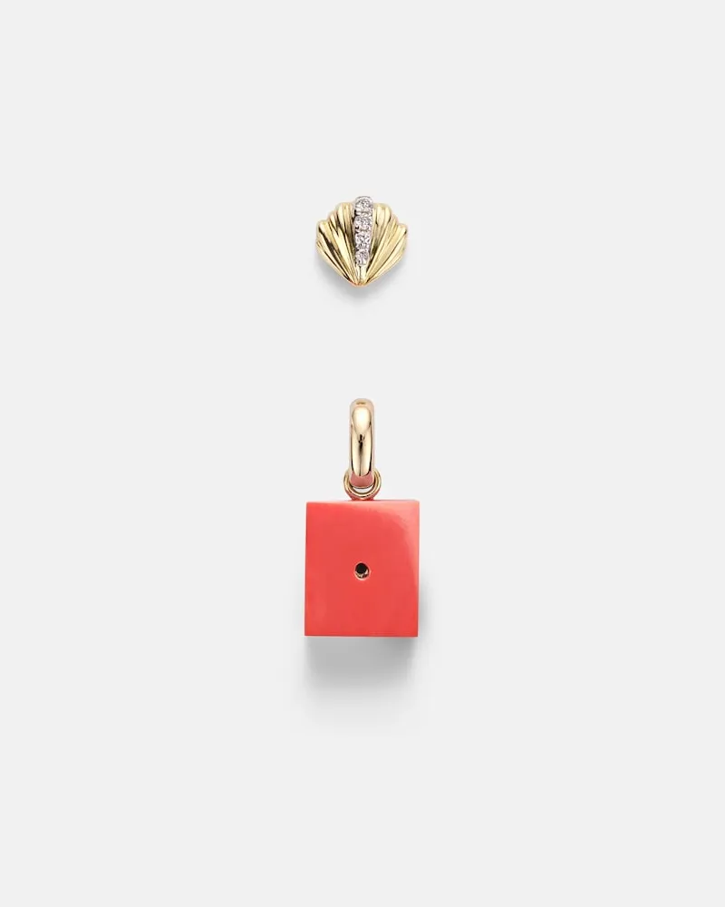 Yvonne Léon Yvonne Léon Set aus einzelnem Ohrring Coquillage aus 9kt Gelbgold und Diamanten und Anhänger Le Cubo Gold
