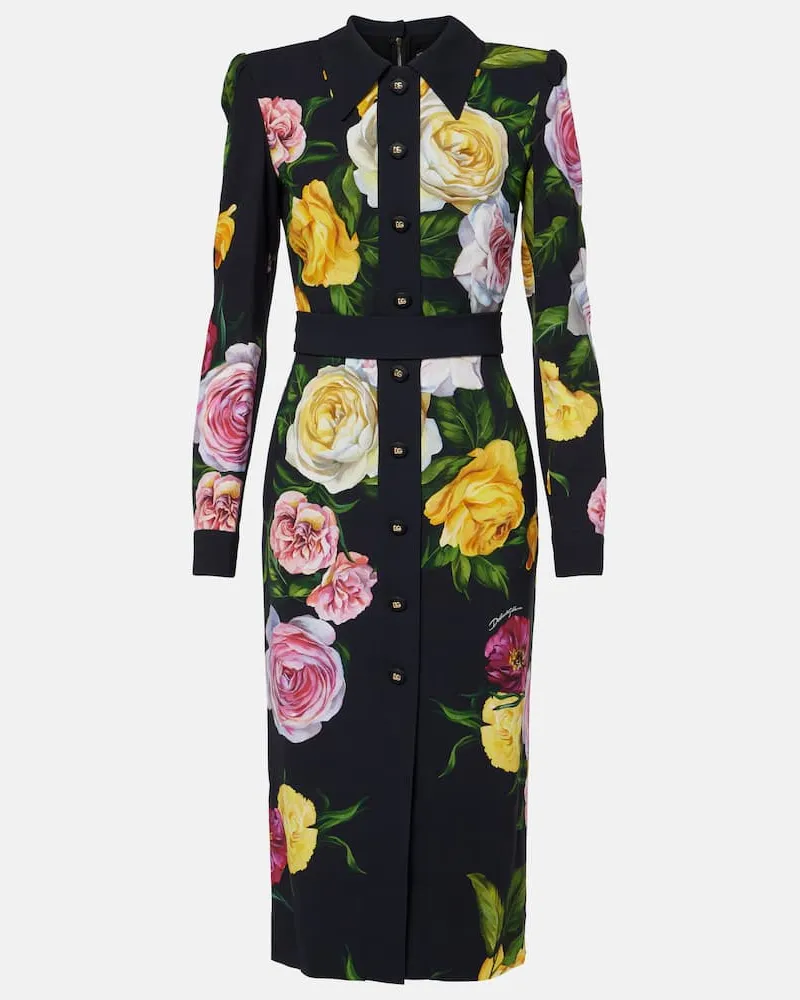 Dolce & Gabbana Bedrucktes Hemdblusenkleid aus Cady Schwarz