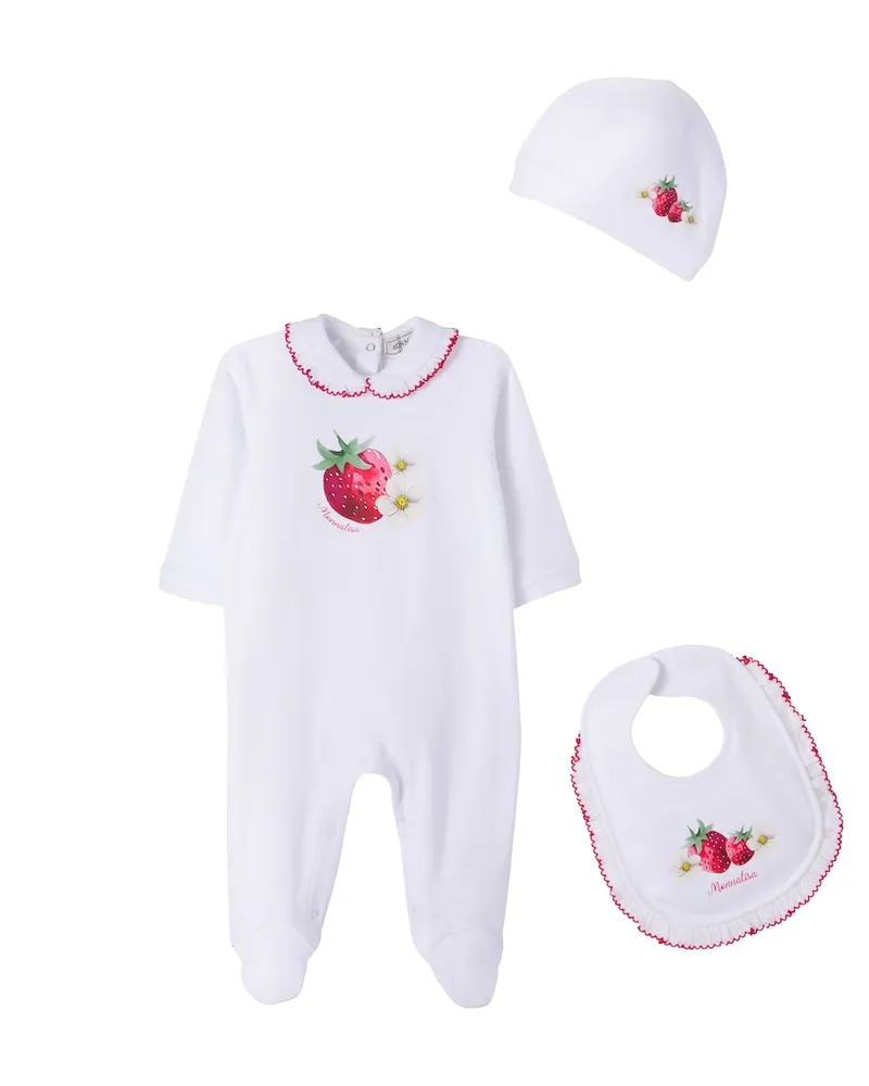 Monnalisa X Disney® Baby Set aus Strampler, Mütze und Lätzchen Weiß