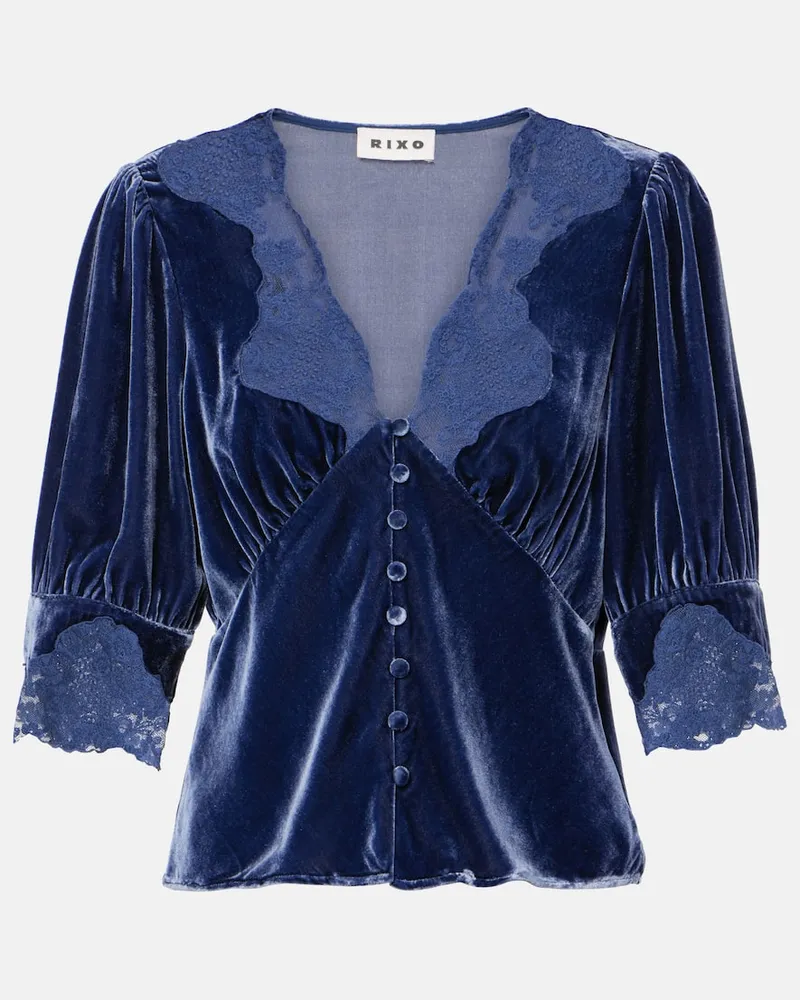 RIXO Top Amanda aus Samt mit Spitze Blau