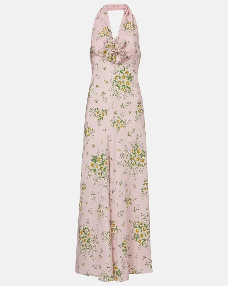 Rodarte Robe aus Seiden-Crêpe mit floraler Applikation Rosa