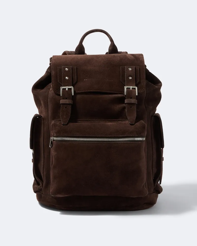 Brunello Cucinelli Rucksack aus Veloursleder Braun