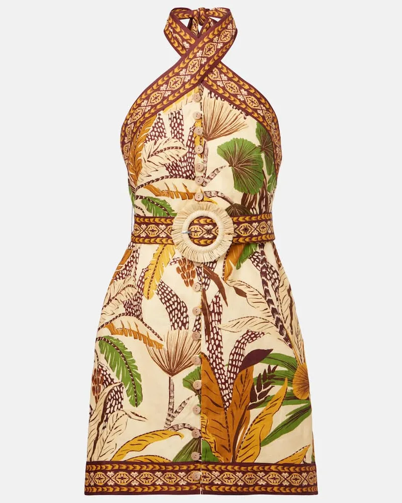 FARM Rio Minikleid Foliage Sketch aus Leinen Multicolor