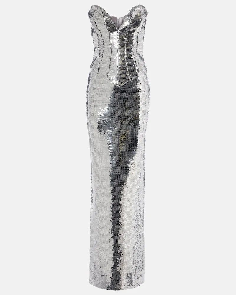 The New Arrivals Ilkyaz Ozel Robe Azzura mit Pailletten Silber