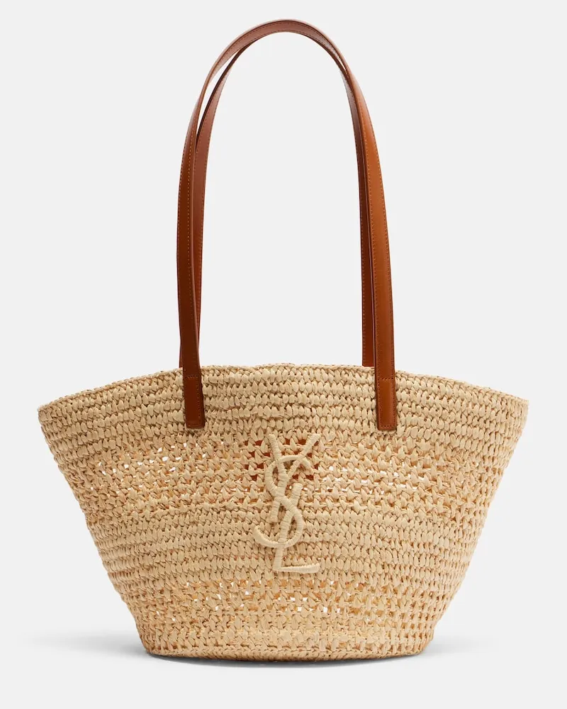 Saint Laurent Bucket Bag Panier Small aus Raffiabast Beige