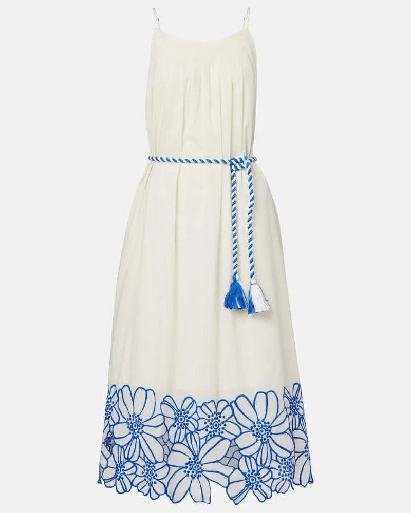 Velvet Besticktes Midikleid Juliette aus Baumwolle Weiß