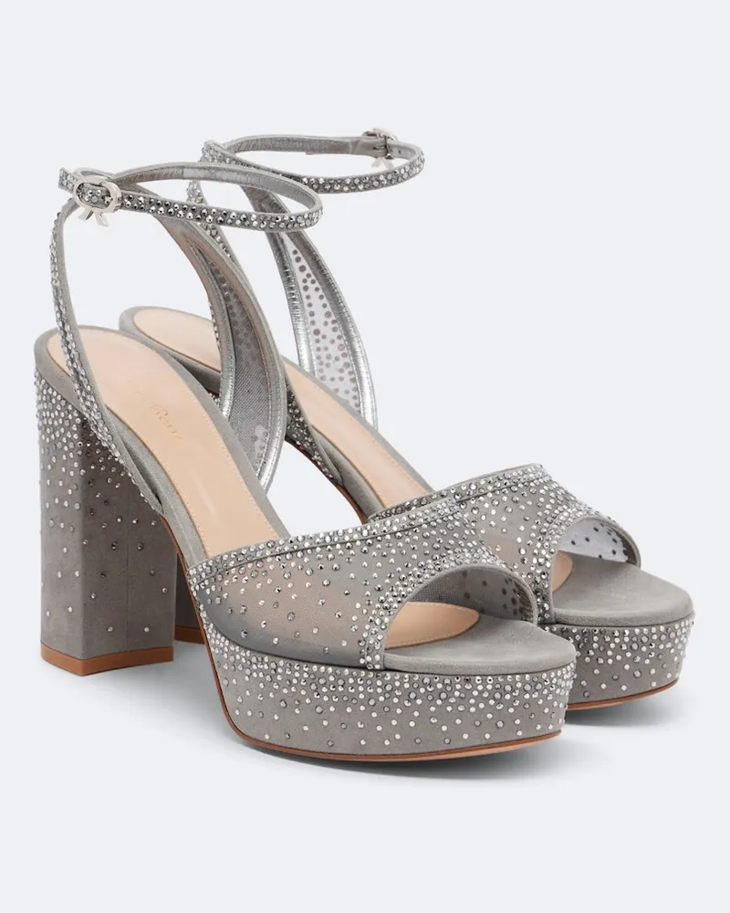 Gianvito Rossi Plateausandalen Rania aus Organza mit Kristallen Grau