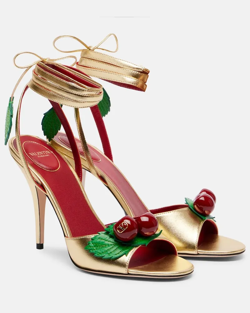 Valentino Garavani Sandalen Cherryfic 100 aus Metallic-Leder Gold