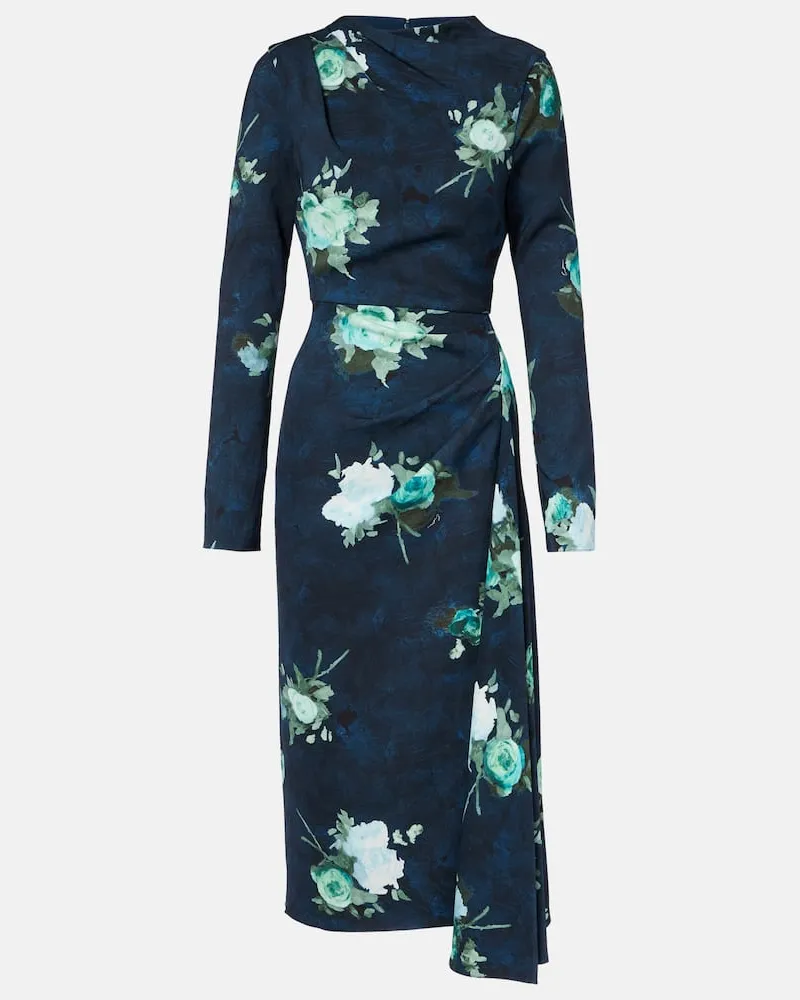 Erdem Bedrucktes Midikleid aus Cady Blau