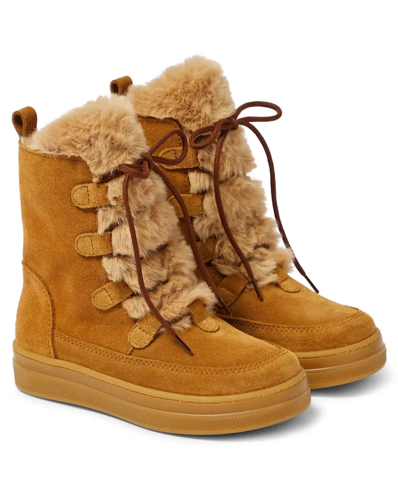 Il Gufo Ankle Boots aus Veloursleder mit Faux Fur Beige