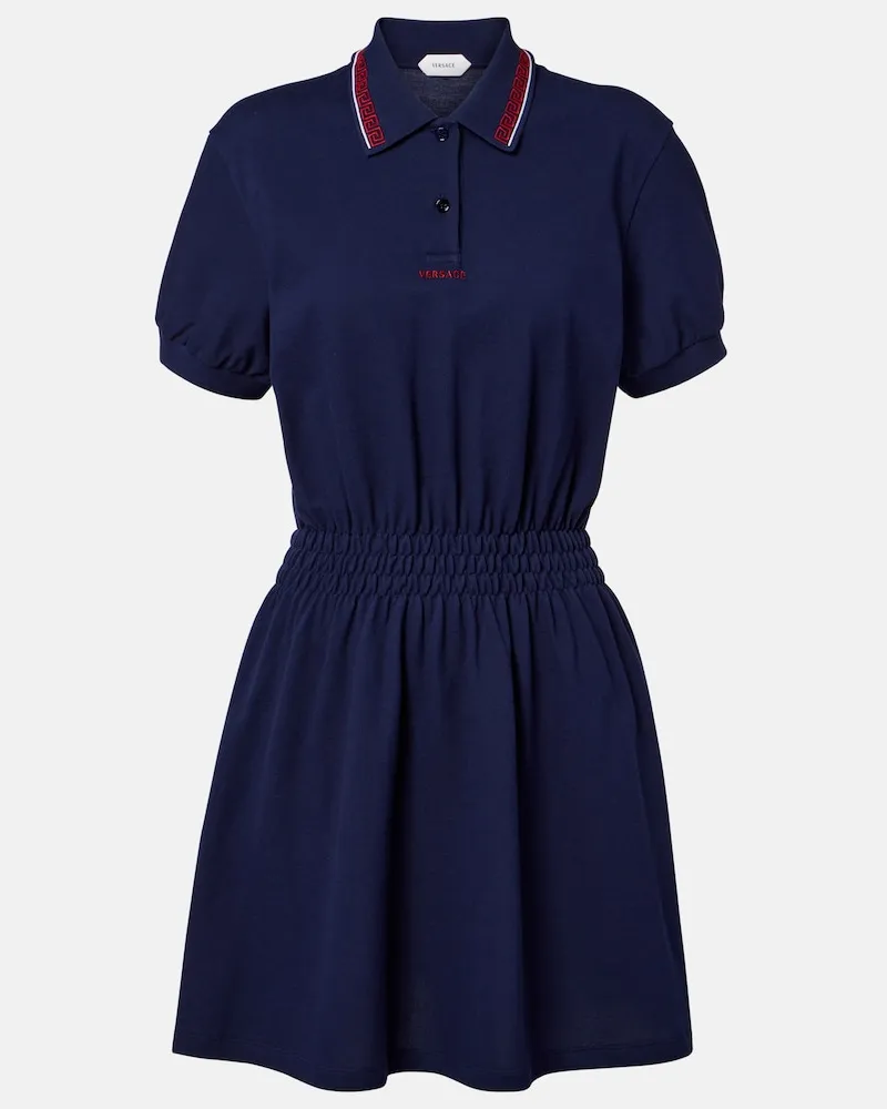 Versace Kleid Greca aus Baumwoll-Piqué Blau