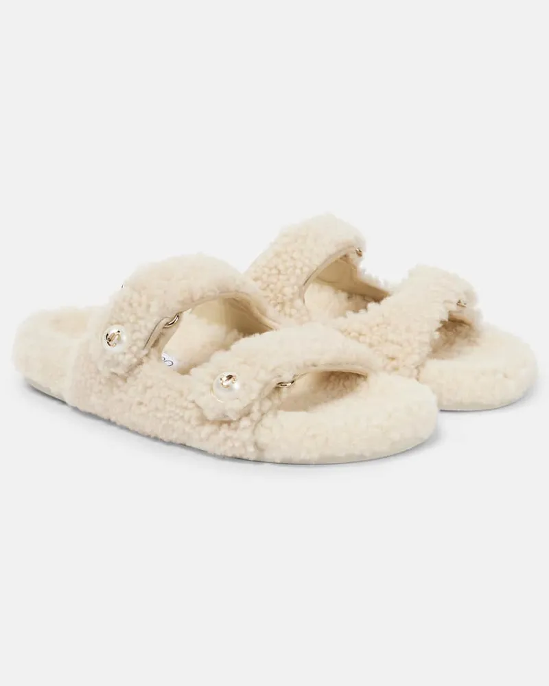 Jimmy Choo Sandalen Fayence aus Shearling Weiß