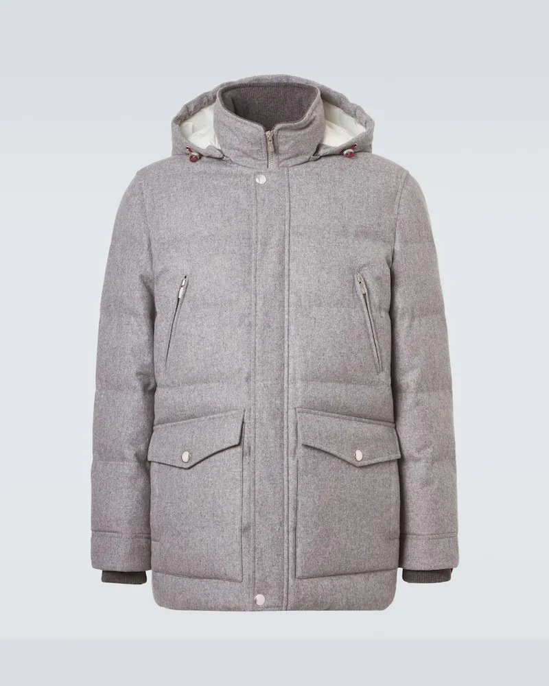 Brunello Cucinelli Daunenjacke aus Wollflanell Grau
