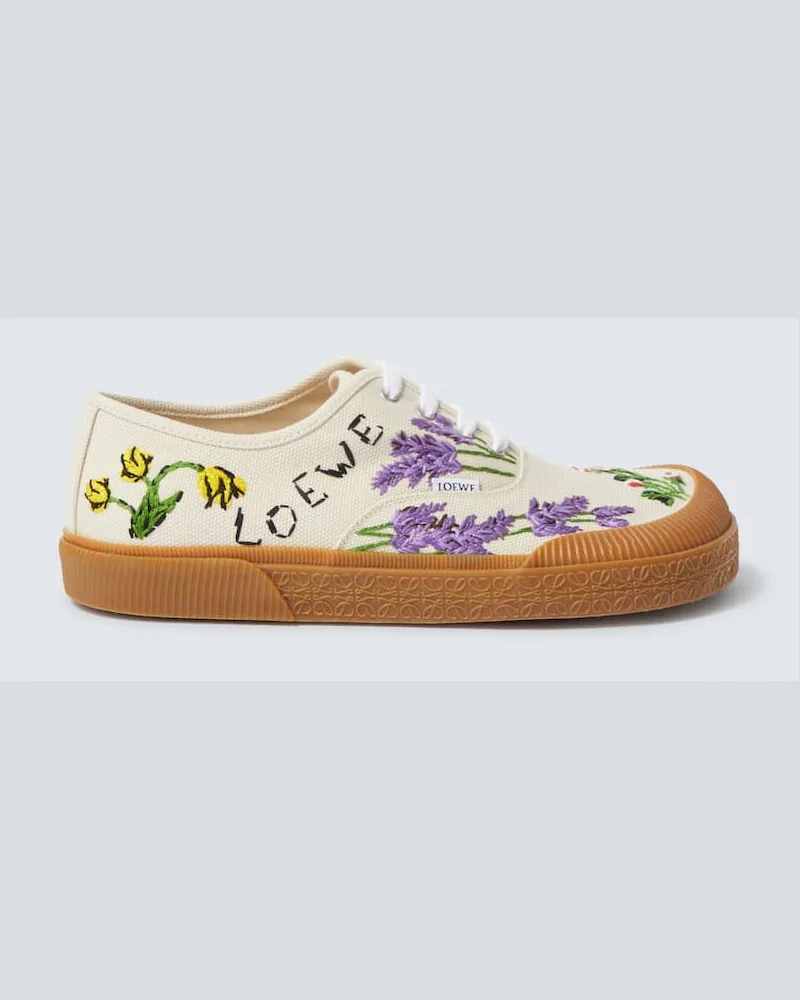 Loewe Bestickte Sneakers Terra Vulca aus Canvas Beige