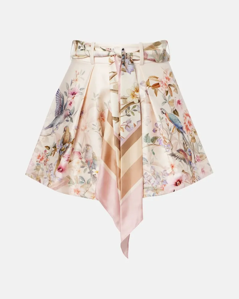 Zimmermann Shorts Rebellion aus Seide und Baumwolle Beige