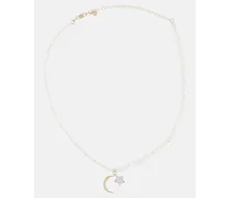 Halskette Half Moon aus Mondstein und Perlmutt mit 14kt Gelb- und Weissgold und Diamanten