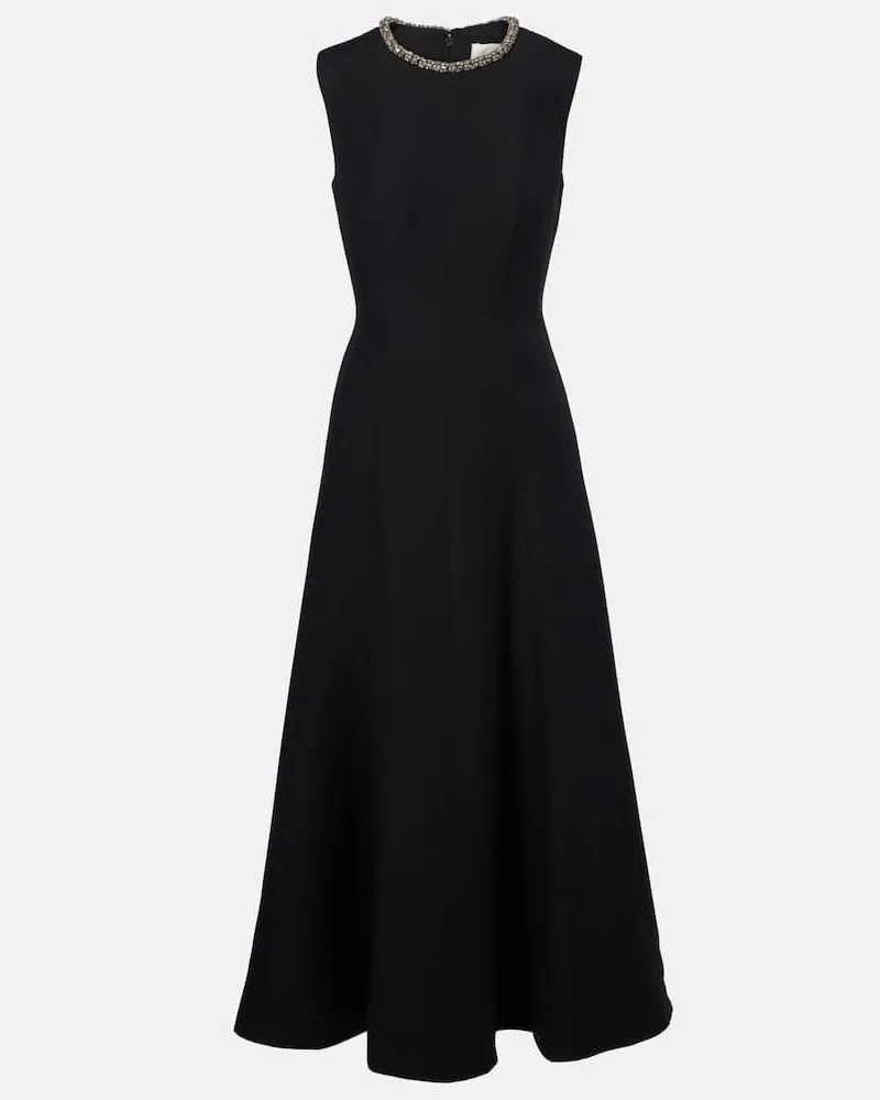 Roland Mouret Midikleid aus Wolle und Seide mit Kristallen Schwarz