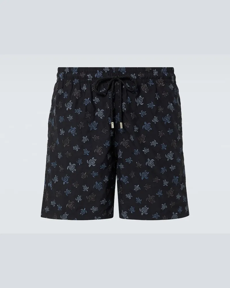 Vilebrequin Bestickte Badeshorts Mistral Schwarz