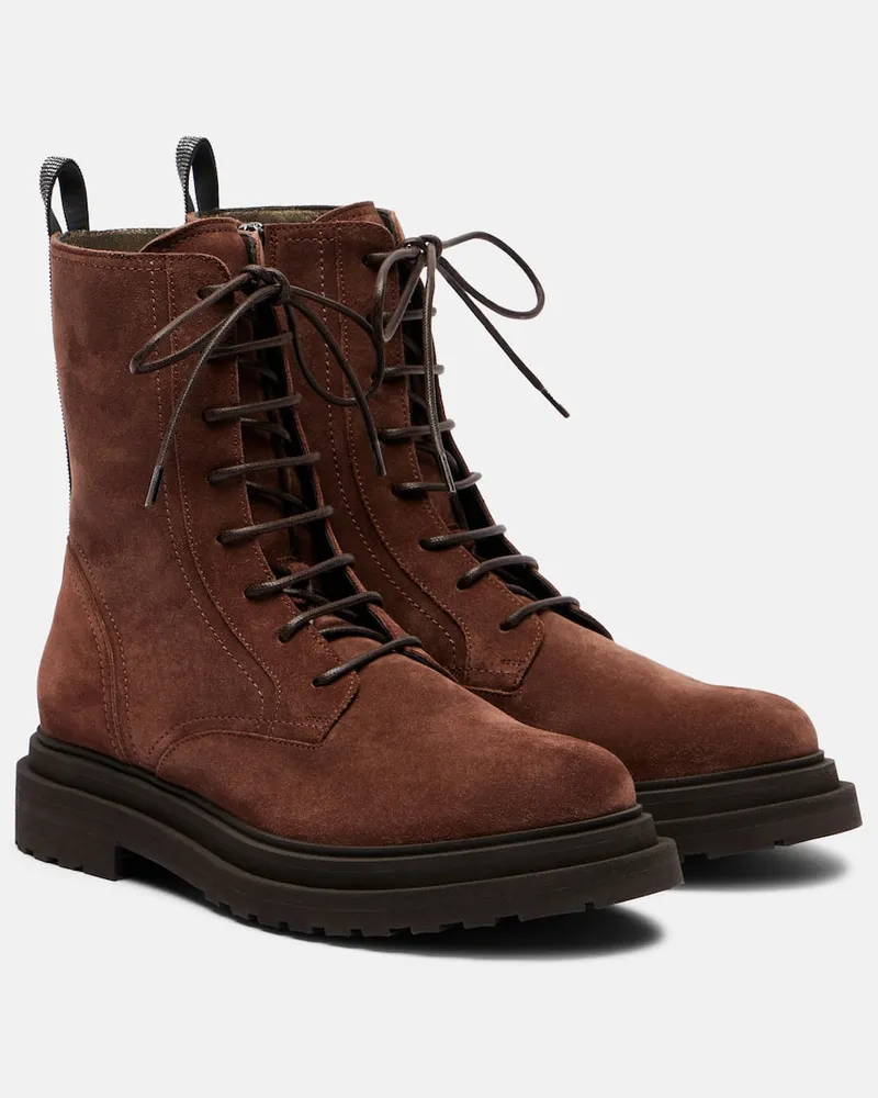Brunello Cucinelli Ankle Boots Monili aus Veloursleder Braun