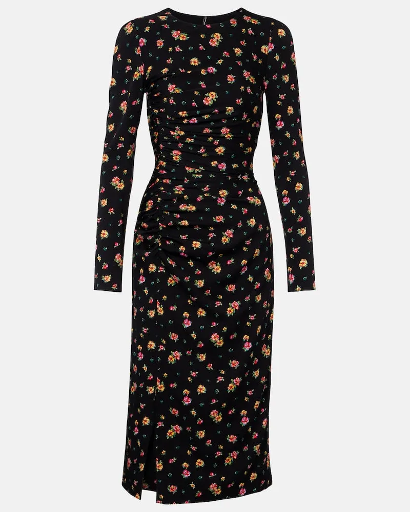 Dolce & Gabbana Bedrucktes Midikleid aus einem Seidengemisch Schwarz