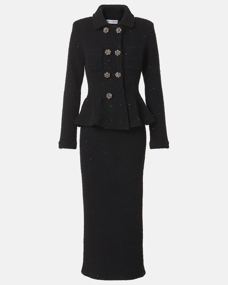 Self-Portrait Verziertes Midikleid mit Pailletten Schwarz