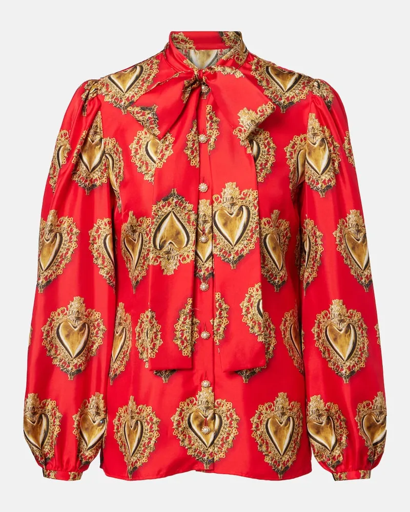 Dolce & Gabbana Bedruckte Schluppenbluse aus Seide Rot