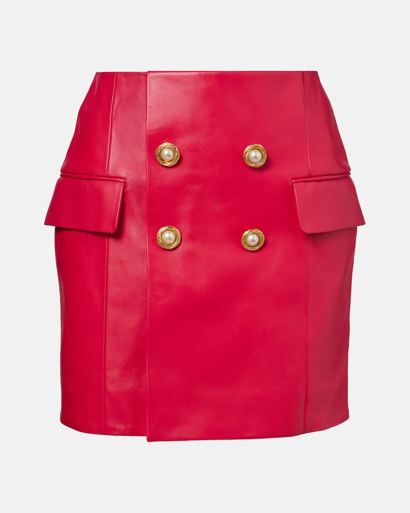 Balmain Minirock aus Leder Pink