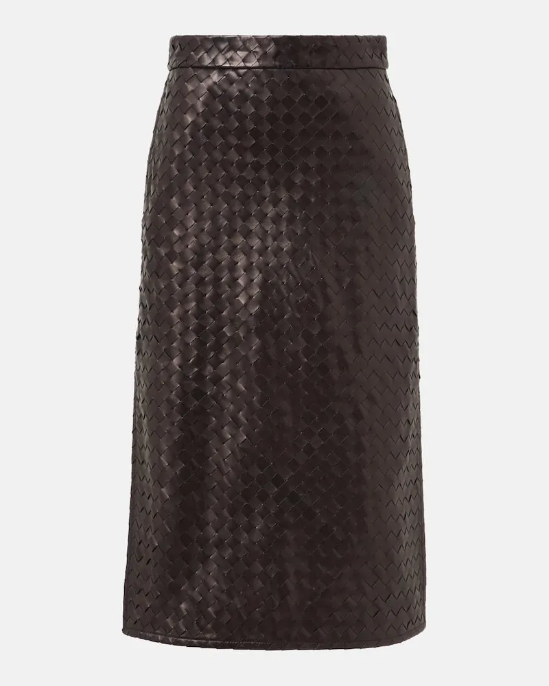 Bottega Veneta Midirock Intrecciato aus Leder Schwarz