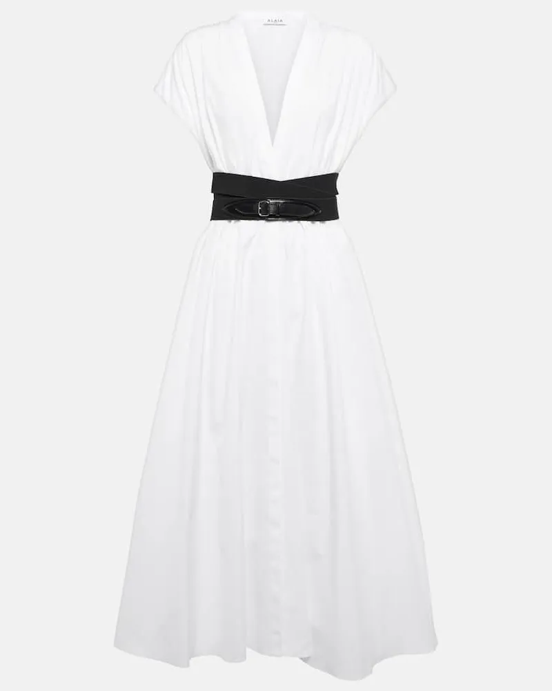 Alaïa Alaïa Midikleid aus Baumwollpopeline Weiß