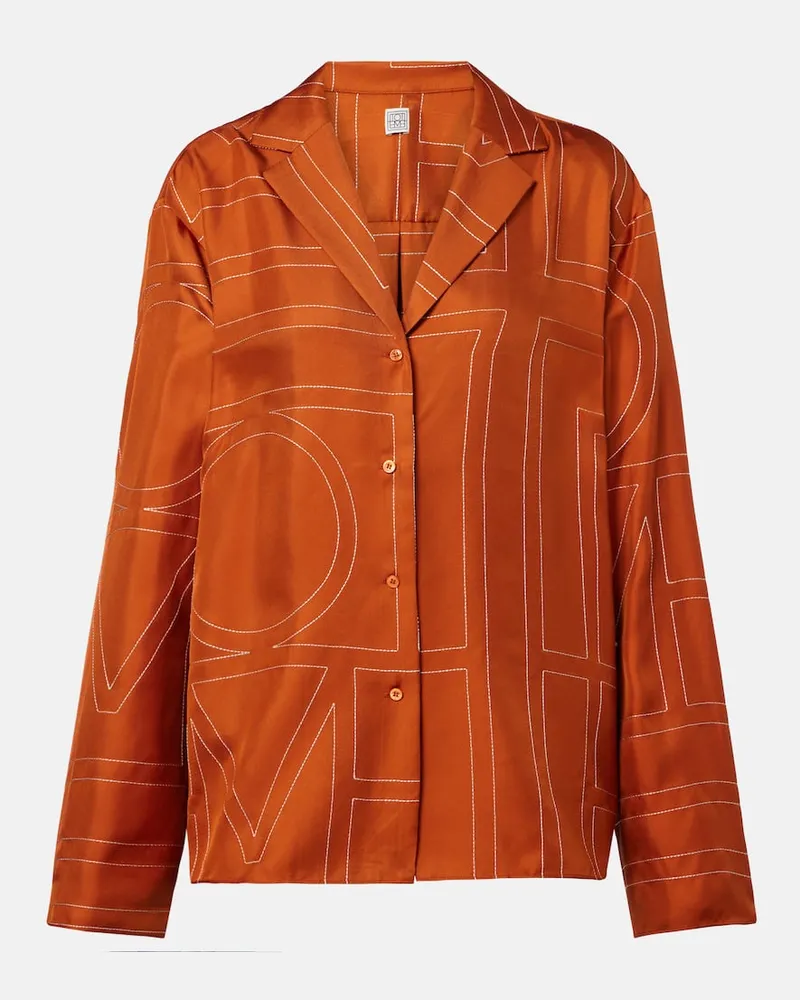Totême Pyjama-Hemd Monogram aus Seiden-Twill Orange