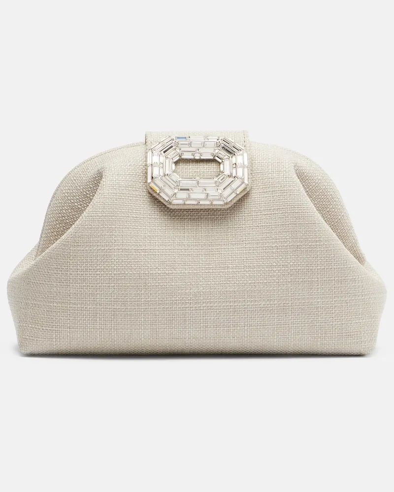 Amina Muaddi Verzierte Clutch Camelia Beige