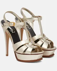 Saint Laurent Plateausandalen Tribute 135 aus Metallic-Leder Silber