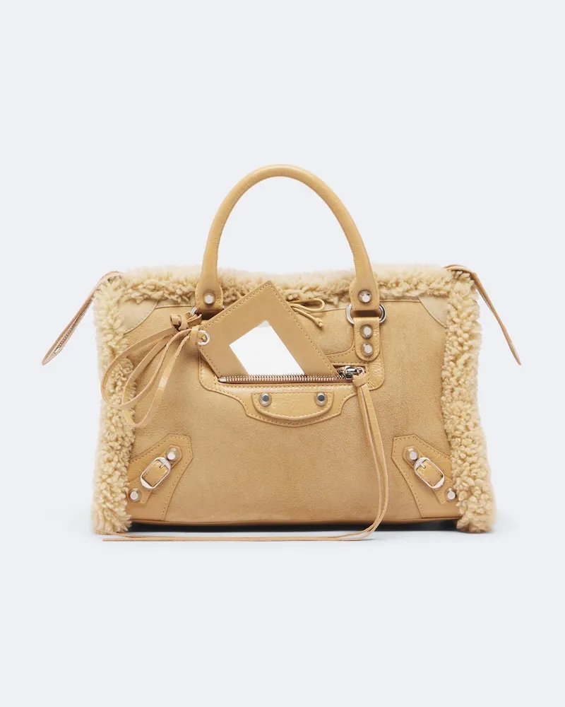 Balenciaga Henkeltasche Le City Small aus Veloursleder Beige